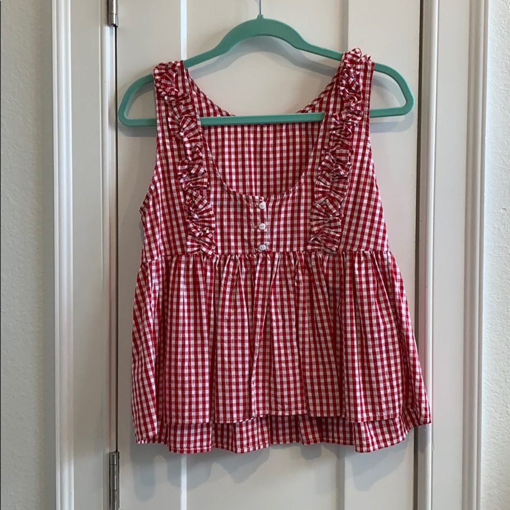 Red & white gingham top